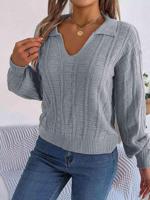 Cozy In Style Collared Knit Sweater-MXSTUDIO.COM