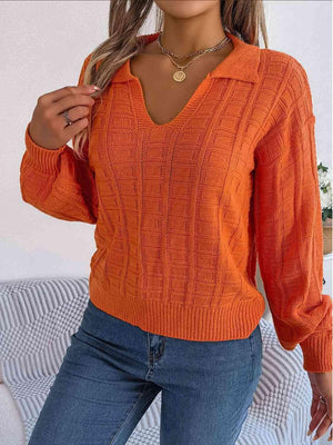 Cozy In Style Collared Knit Sweater-MXSTUDIO.COM