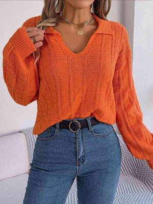 Cozy In Style Collared Knit Sweater-MXSTUDIO.COM