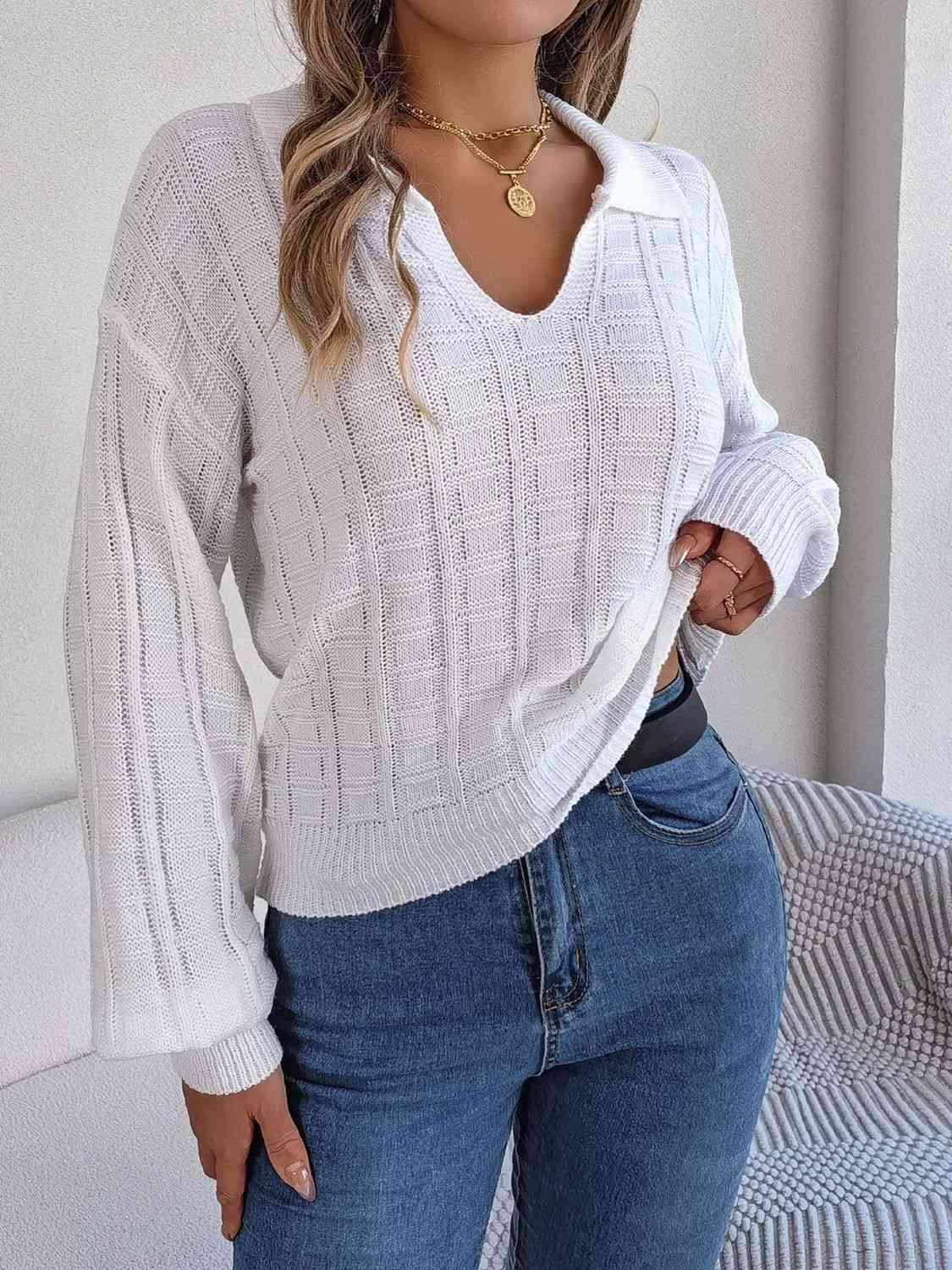 Cozy In Style Collared Knit Sweater-MXSTUDIO.COM