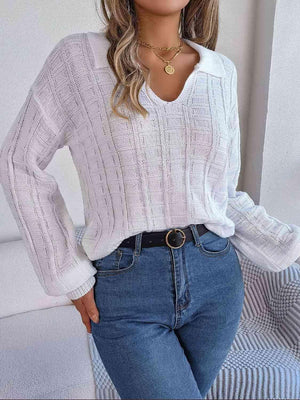 Cozy In Style Collared Knit Sweater-MXSTUDIO.COM