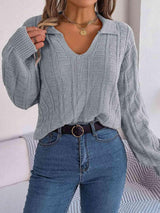 Cozy In Style Collared Knit Sweater-MXSTUDIO.COM