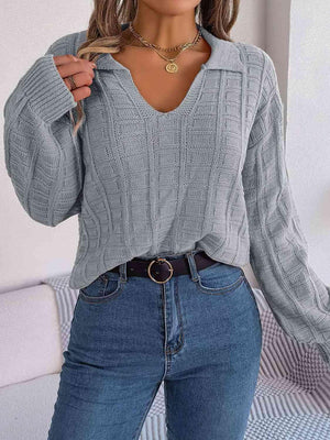 Cozy In Style Collared Knit Sweater-MXSTUDIO.COM