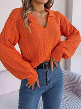 Cozy In Style Collared Knit Sweater-MXSTUDIO.COM