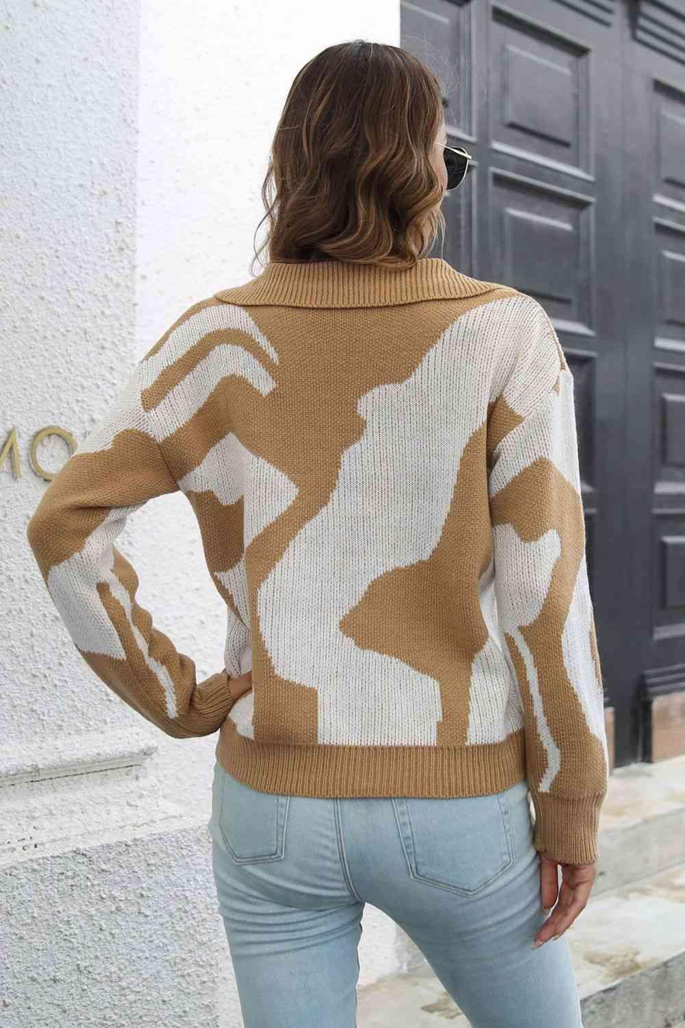 Cozy In Style Two-Tone Collared Pullover Sweater - MXSTUDIO.COM