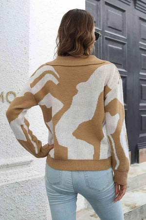 Cozy In Style Two-Tone Collared Pullover Sweater - MXSTUDIO.COM