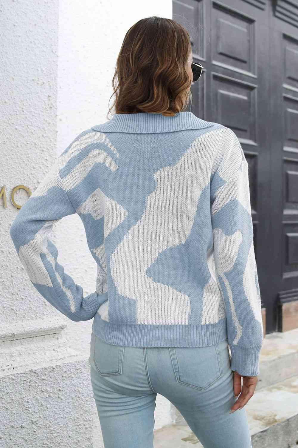 Cozy In Style Two-Tone Collared Pullover Sweater - MXSTUDIO.COM