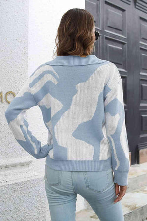 Cozy In Style Two-Tone Collared Pullover Sweater - MXSTUDIO.COM