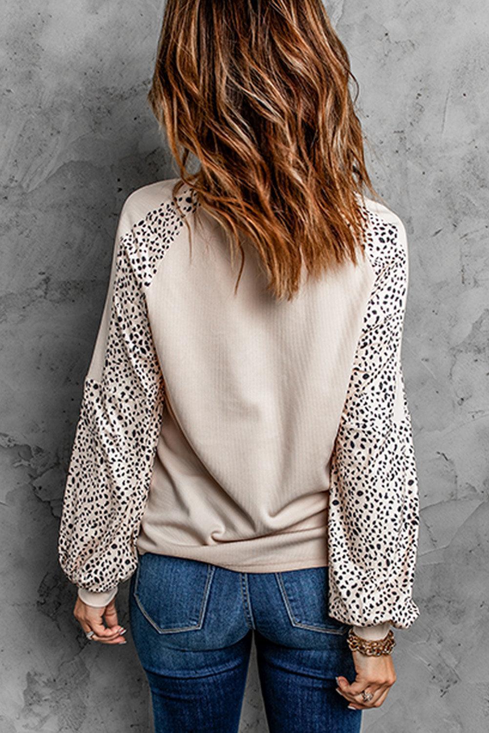 Cozy Leopard Raglan Sleeve Sweatshirt - MXSTUDIO.COM