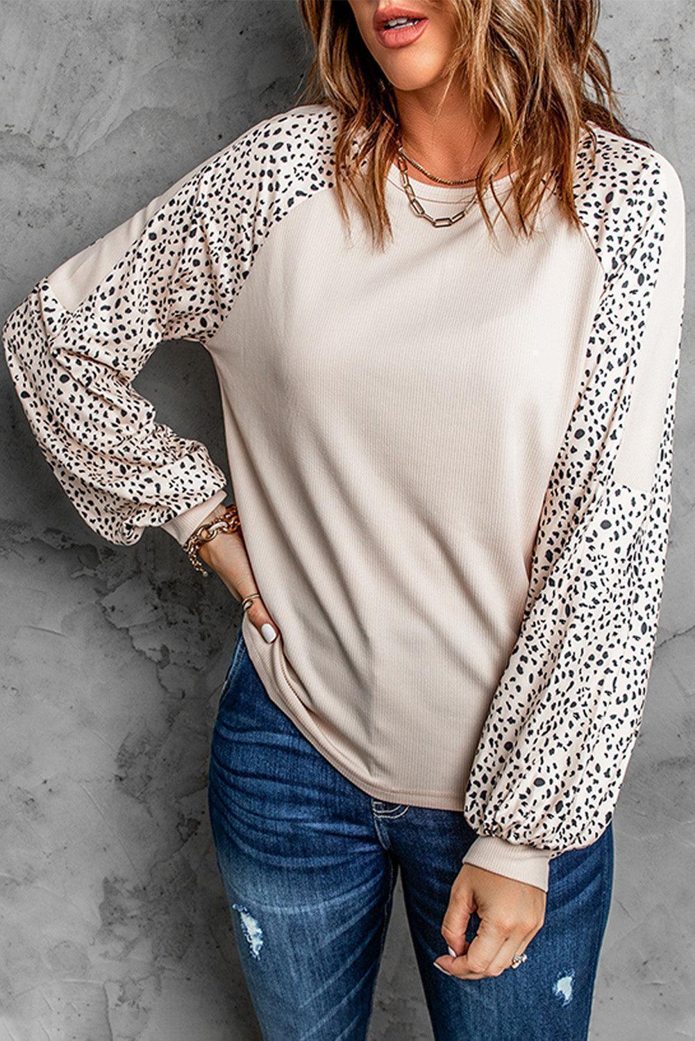 Cozy Leopard Raglan Sleeve Sweatshirt - MXSTUDIO.COM