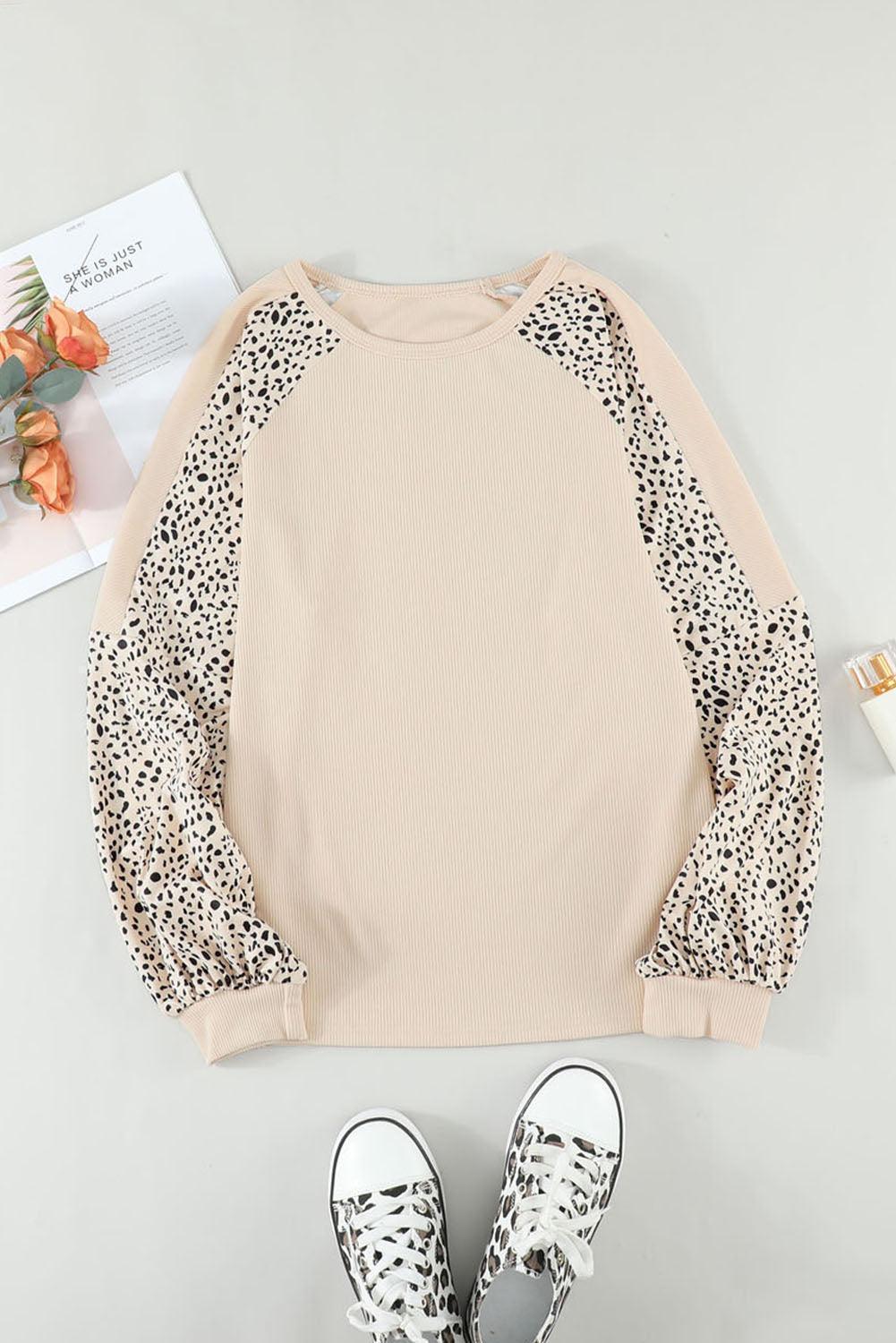 Cozy Leopard Raglan Sleeve Sweatshirt - MXSTUDIO.COM