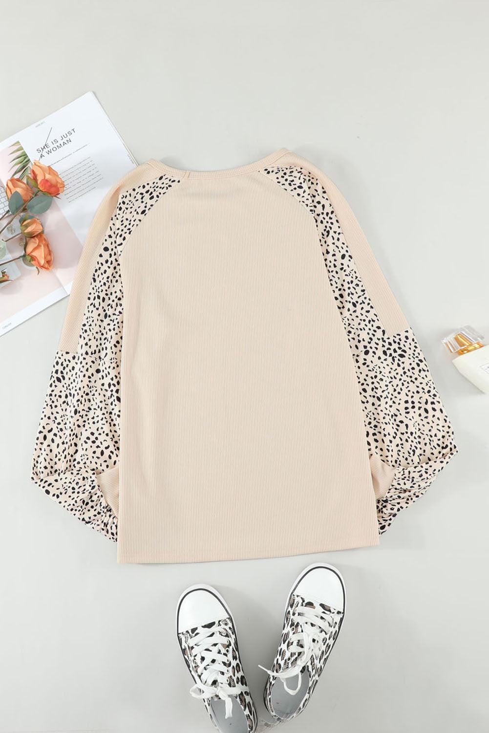 Cozy Leopard Raglan Sleeve Sweatshirt - MXSTUDIO.COM