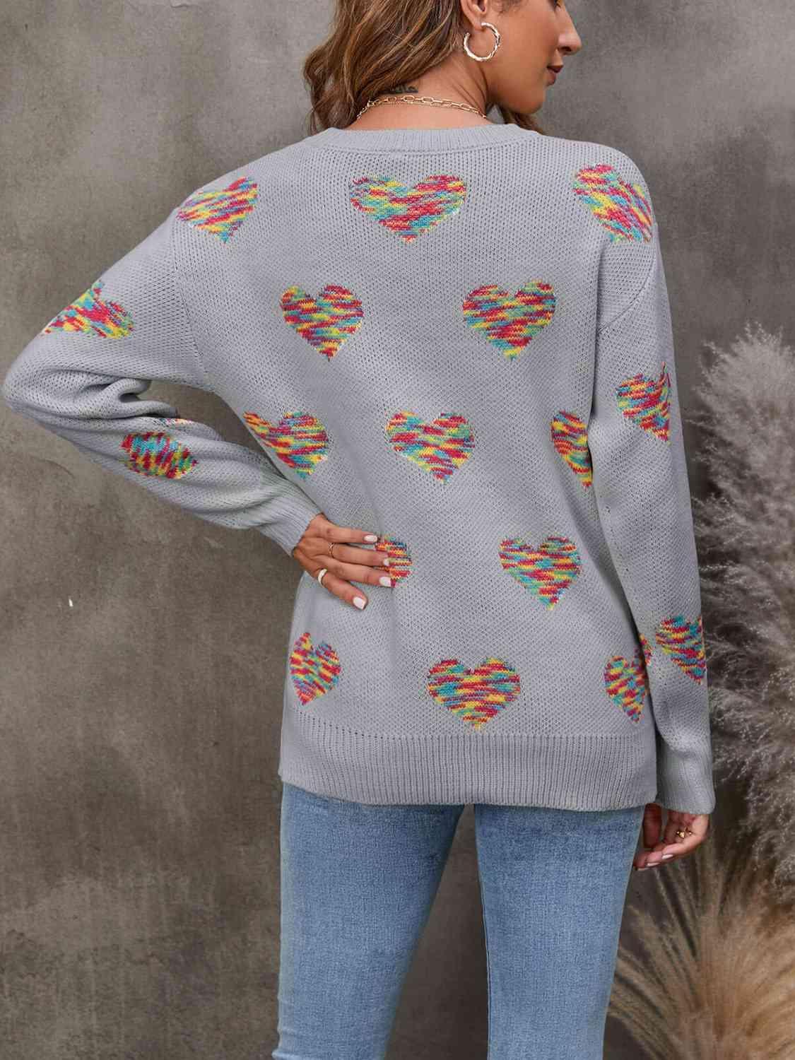 Cozy Love Ribbed Knit Heart Print Sweater-MXSTUDIO.COM