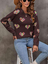 Cozy Love Ribbed Knit Heart Print Sweater-MXSTUDIO.COM