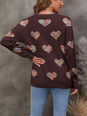 Cozy Love Ribbed Knit Heart Print Sweater-MXSTUDIO.COM