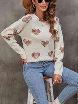 Cozy Love Ribbed Knit Heart Print Sweater-MXSTUDIO.COM