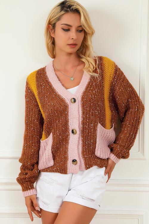 Cozy Mood V-Neck Button Front Cardigan - MXSTUDIO.COM