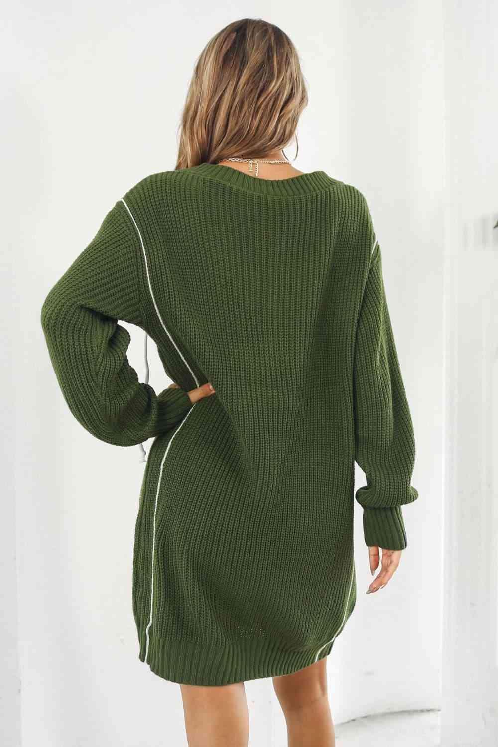 Cozy On The Go V Neck Long Sleeve Sweater Dress - MXSTUDIO.COM