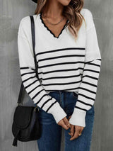 Cozy Season Striped V Neck Sweater-MXSTUDIO.COM