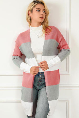 Cozy Shield Open Front Long Striped Cardigan-MXSTUDIO.COM