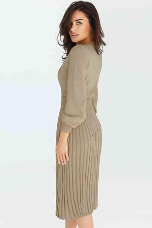 Cozy Sway Long Sleeve Pleated Sweater Dress - MXSTUDIO.COM