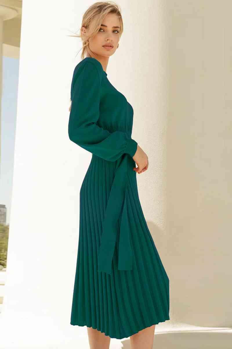 Cozy Sway Long Sleeve Pleated Sweater Dress - MXSTUDIO.COM