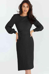 Cozy Sway Long Sleeve Pleated Sweater Dress - MXSTUDIO.COM