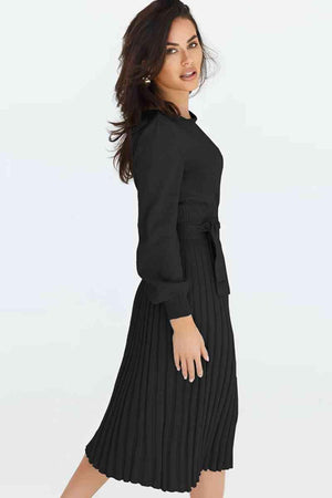 Cozy Sway Long Sleeve Pleated Sweater Dress - MXSTUDIO.COM