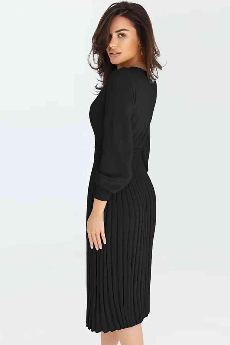 Cozy Sway Long Sleeve Pleated Sweater Dress - MXSTUDIO.COM