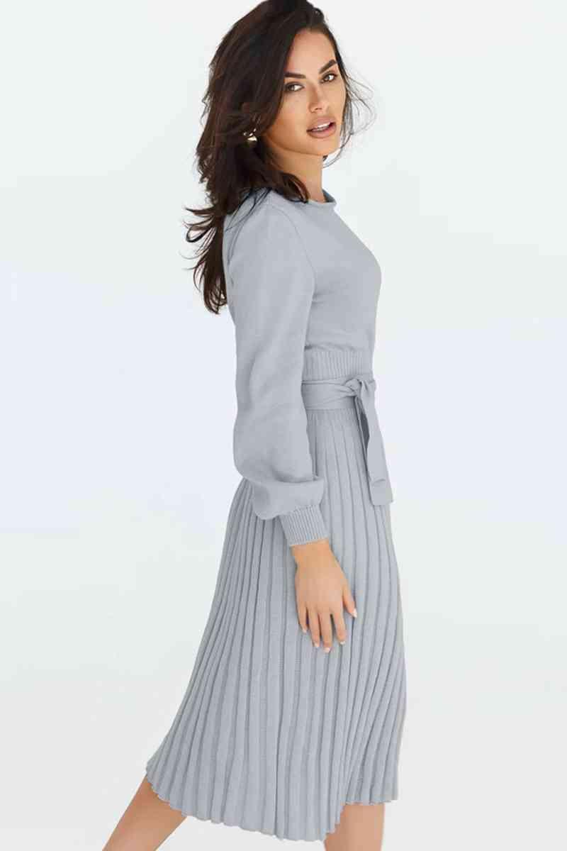 Cozy Sway Long Sleeve Pleated Sweater Dress - MXSTUDIO.COM