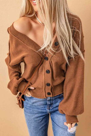 Cozy Temptation V Neck Button Down Cardigan-MXSTUDIO.COM