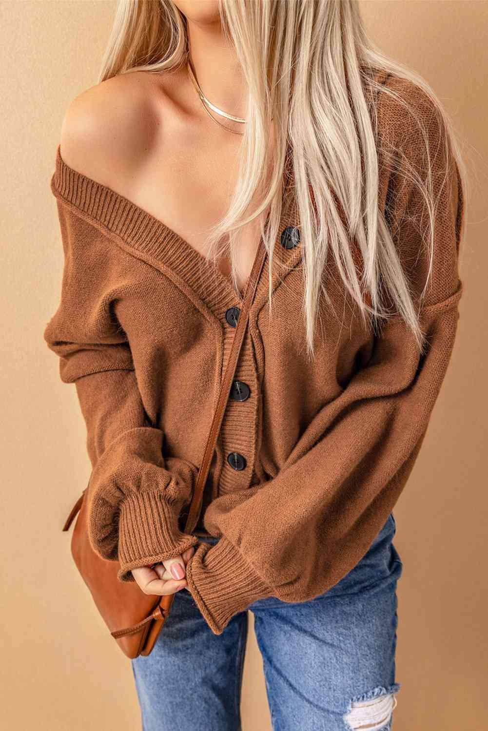 Cozy Temptation V Neck Button Down Cardigan-MXSTUDIO.COM