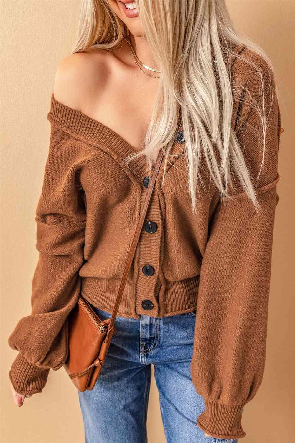 Cozy Temptation V Neck Button Down Cardigan-MXSTUDIO.COM