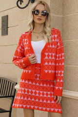 Cozy Trend Geometric Knit Cardigan and Skirt Set - MXSTUDIO.COM