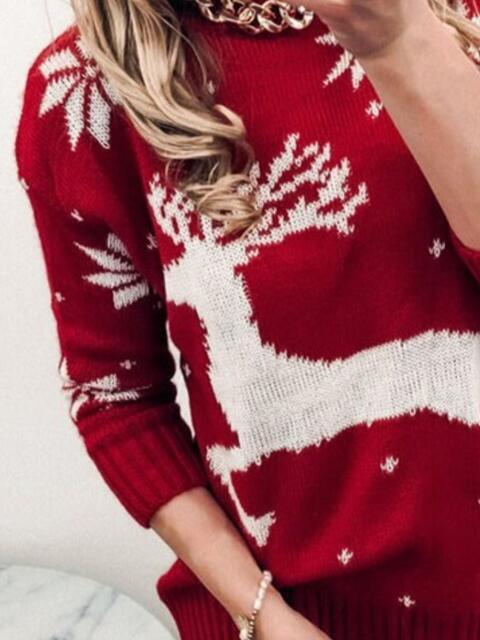 Cozy Vibe Snowflake & Reindeer Christmas Sweater-MXSTUDIO.COM