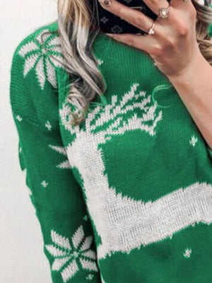 Cozy Vibe Snowflake & Reindeer Christmas Sweater-MXSTUDIO.COM