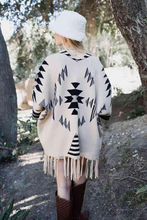 Cozy Wanderlust Geometric Fringe Cardigan - MXSTUDIO.COM