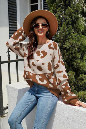 Cozy Wild Drop Shoulder Leopard Sweater - MXSTUDIO.COM