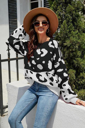 Cozy Wild Drop Shoulder Leopard Sweater - MXSTUDIO.COM