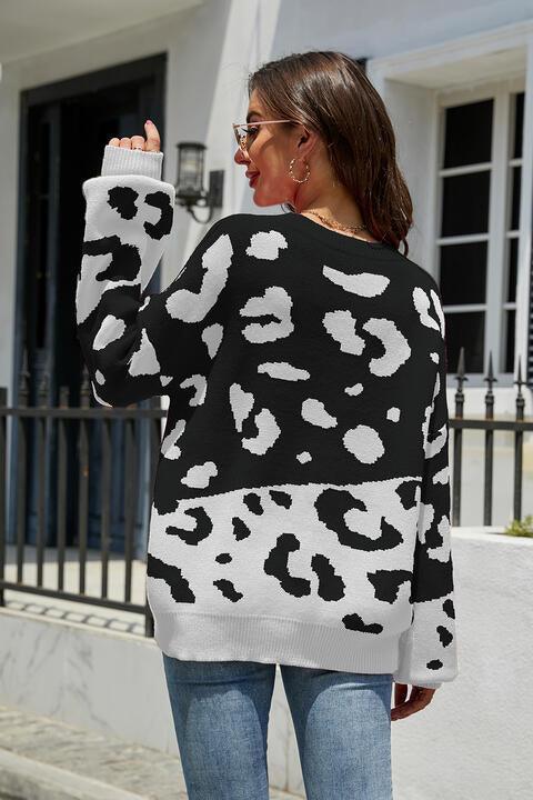 Cozy Wild Drop Shoulder Leopard Sweater - MXSTUDIO.COM