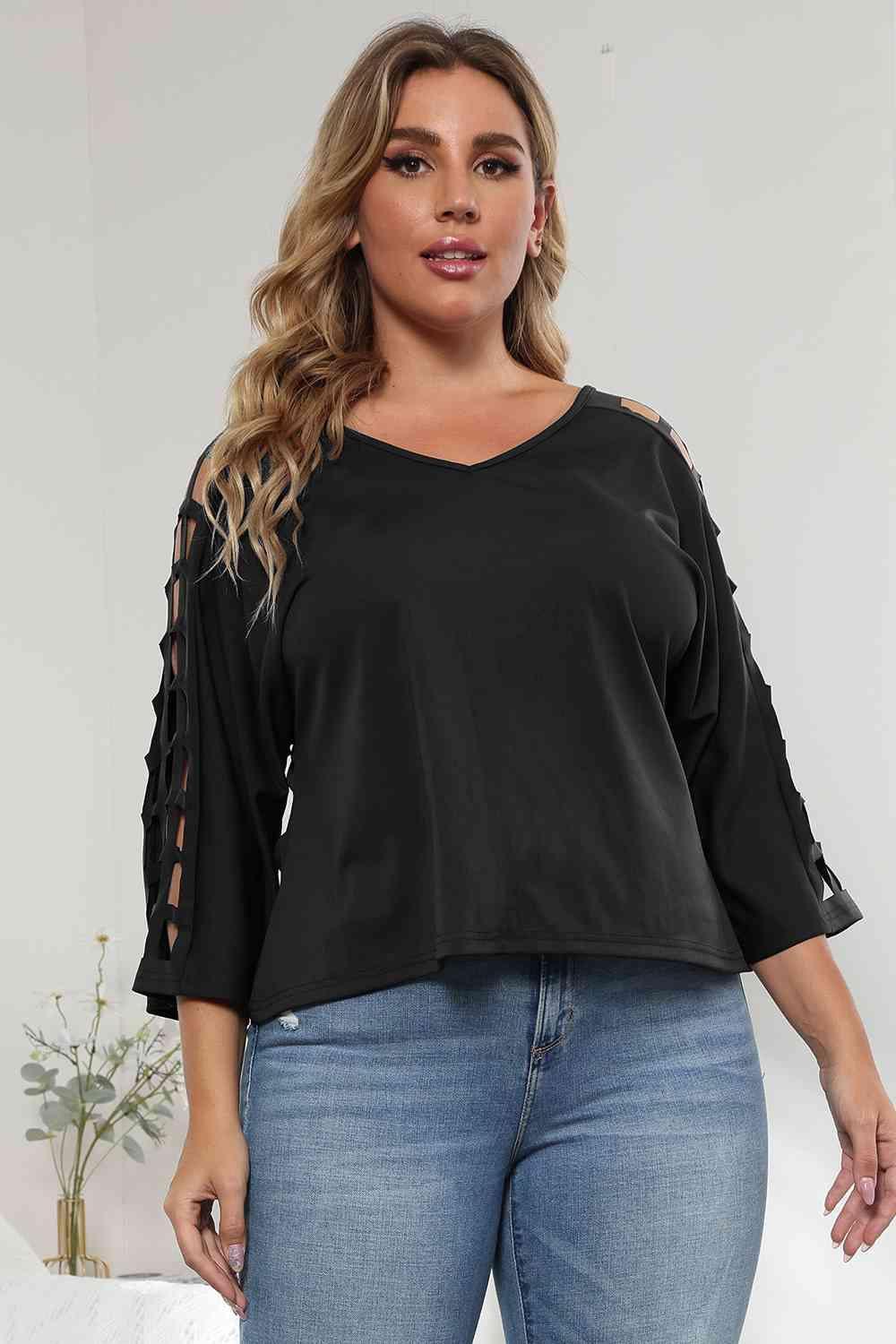 Creatively Design Cutout Plus Size 3/4 Sleeve Top - MXSTUDIO.COM