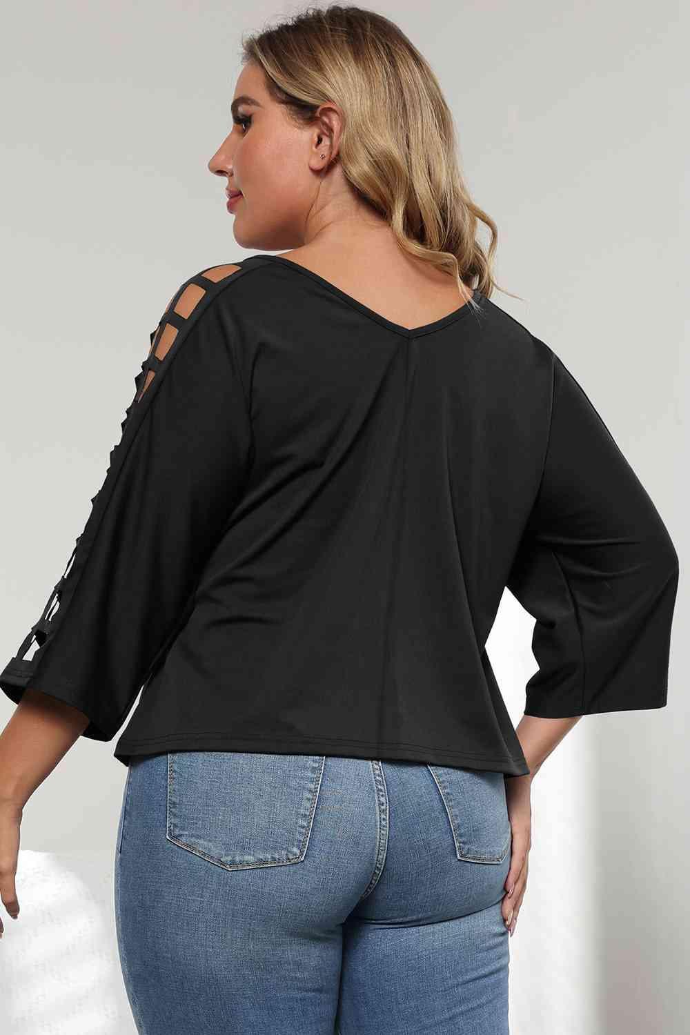 Creatively Design Cutout Plus Size 3/4 Sleeve Top - MXSTUDIO.COM