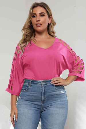 Creatively Design Cutout Plus Size 3/4 Sleeve Top - MXSTUDIO.COM