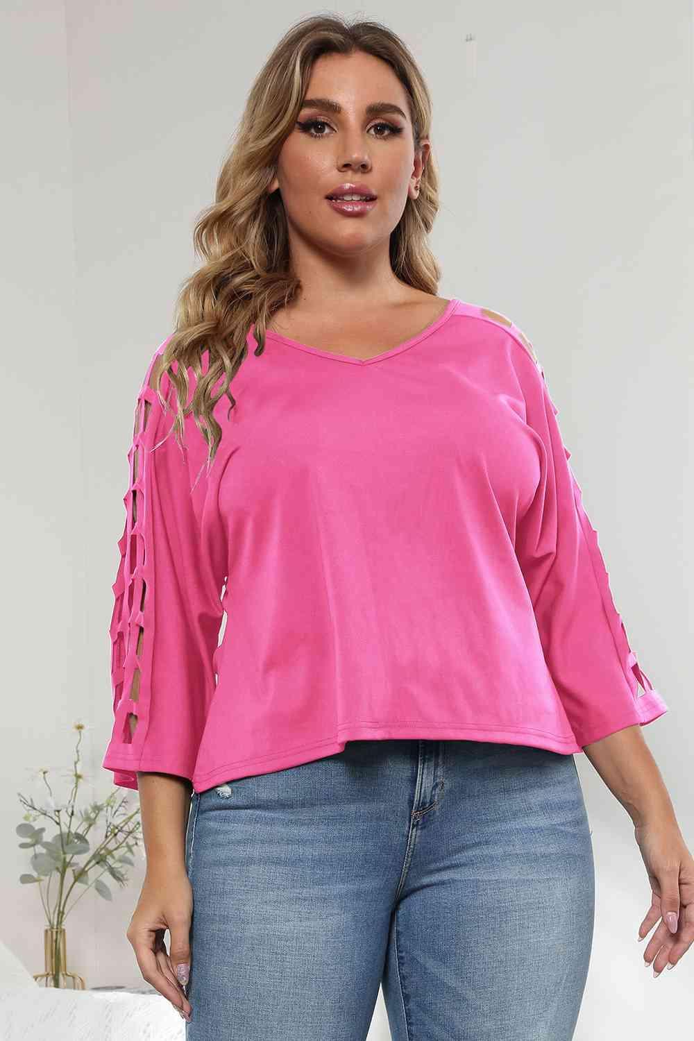 Creatively Design Cutout Plus Size 3/4 Sleeve Top - MXSTUDIO.COM