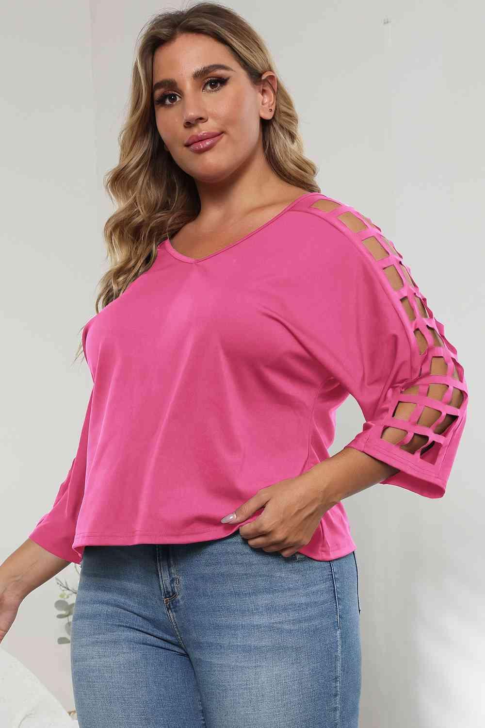 Creatively Design Cutout Plus Size 3/4 Sleeve Top - MXSTUDIO.COM