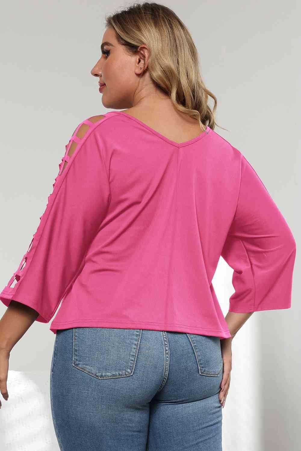 Creatively Design Cutout Plus Size 3/4 Sleeve Top - MXSTUDIO.COM