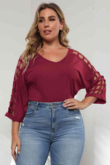 Creatively Design Cutout Plus Size 3/4 Sleeve Top - MXSTUDIO.COM