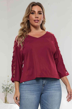 Creatively Design Cutout Plus Size 3/4 Sleeve Top - MXSTUDIO.COM