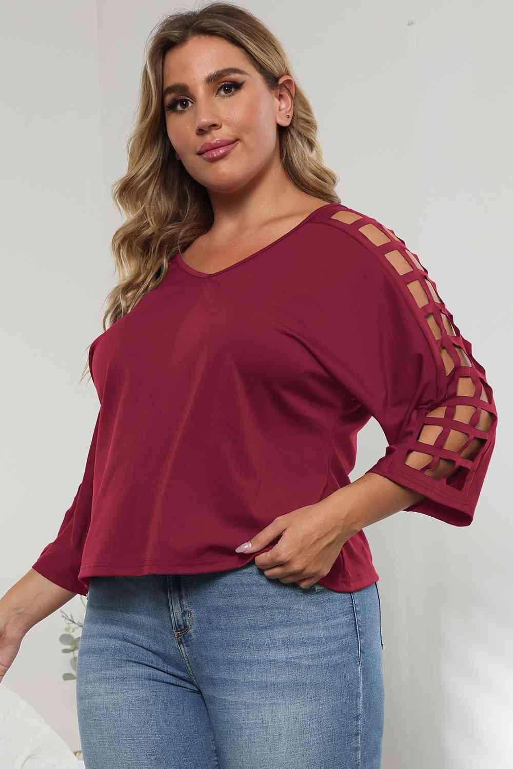 Creatively Design Cutout Plus Size 3/4 Sleeve Top - MXSTUDIO.COM