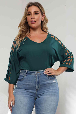 Creatively Design Cutout Plus Size 3/4 Sleeve Top - MXSTUDIO.COM